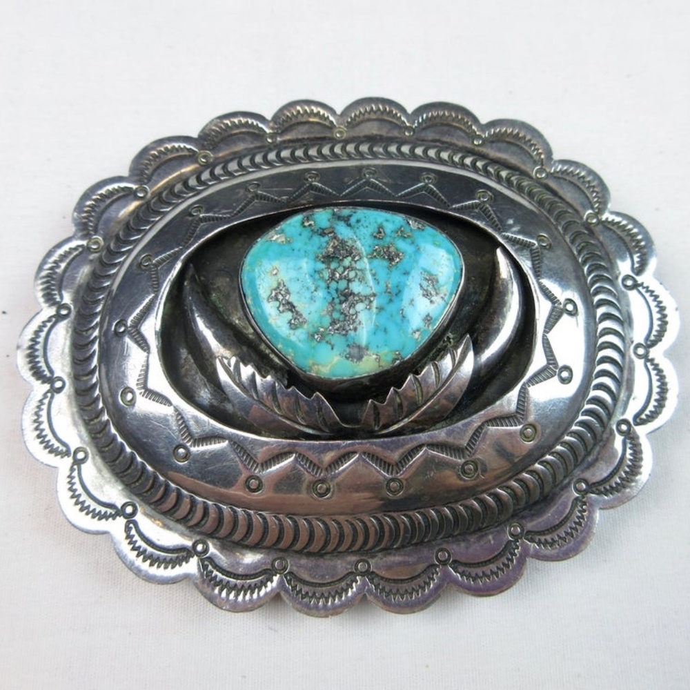 VTG Native American Silver Turquoise Belt Buckle